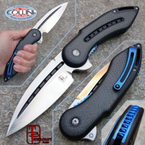 Begg Knives - Glimpse Fluted Blade Black G10 Carbon Fiber Inlays Blue Anodization - Steelcraft - Cuchillo