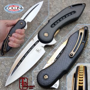 Begg Knives - Glimpse Fluted Blade Black G10 Carbon Fiber Inlays Gold Anodization - Steelcraft - Cuchillo