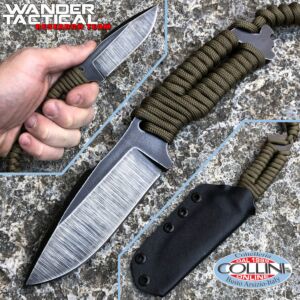 Wander Tactical - Cuchillo Raptor Raw Finish - OD Green Paracord - cuchillo artesanal