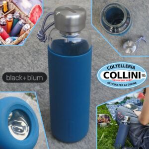Black Blum - Botella de agua de vidrio con revestimiento antideslizante de silicona 600ml