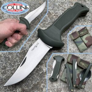 Fox - Cuchillo de exterior Forest 576 en caucho verde - 9cm - Funda y kit de camping - Cuchillo