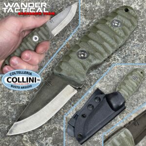 Wander Tactical - Menoceras - D2 steel - Iron Wash & Green Micarta - cuchillo personalizado