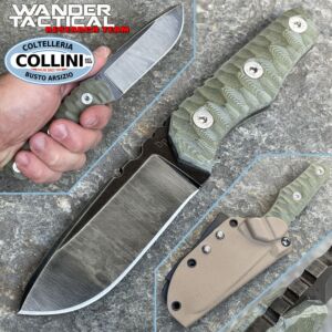 Wander Tactical - Cuchillo Scrambler DT - Raw Finish & Green Micarta - cuchillo artesanal