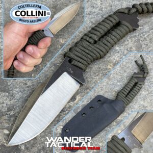 Wander Tactical - Cuchillo Raptor Raw Finish - Green Paracord - cuchillo artesanal