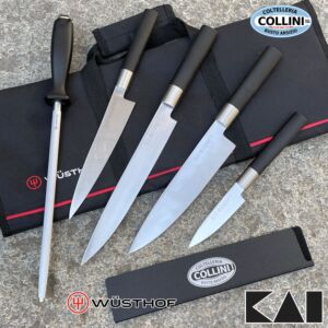 Coltelleria Collini - Juego de 4 cuchillos de cocina profesionales serie Kai Wasabi - afilador y bolsa Wusthof