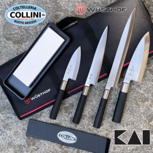 Coltelleria Collini - Juego de 4 cuchillos de cocina Sushi y Sashimi Serie Kai Wasabi - piedra 3000 - Bolsa Wusthof