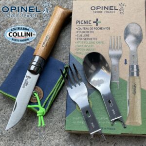 Opinel - Juego completo de picnic - cuchillo n ° 8 con tenedor y cuchara - accesorio para exteriores