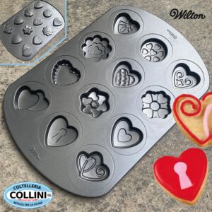 Wilton - Placa antiadherente 12 cavidades en forma de corazón - San Valentín
