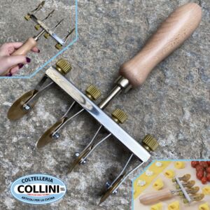 Made in Italy - Cortapastas con 4 cuchillas lisas de latón y mango de madera