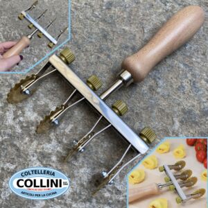 Made in Italy - Cortador de pasta con 4 cuchillas dentadas de latón y mango de madera