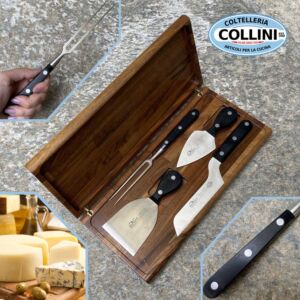 Made in Italy - Juego Inoxart con 4 cuchillos para queso en caja de madera