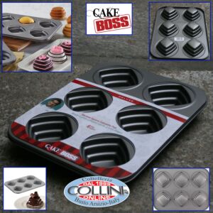 Cake Boss - Bandeja de horno antiadherente para mini tortas con plaza 6 moldes en forma de cuadrada