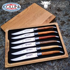 Laguiole en Aubrac - Set 6 cuchillos para carne pieza de mango de madera - cuchillos de mesa